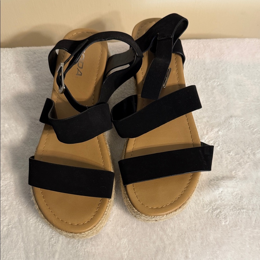 Soda Black and Tan Women's platform braided Sandals.